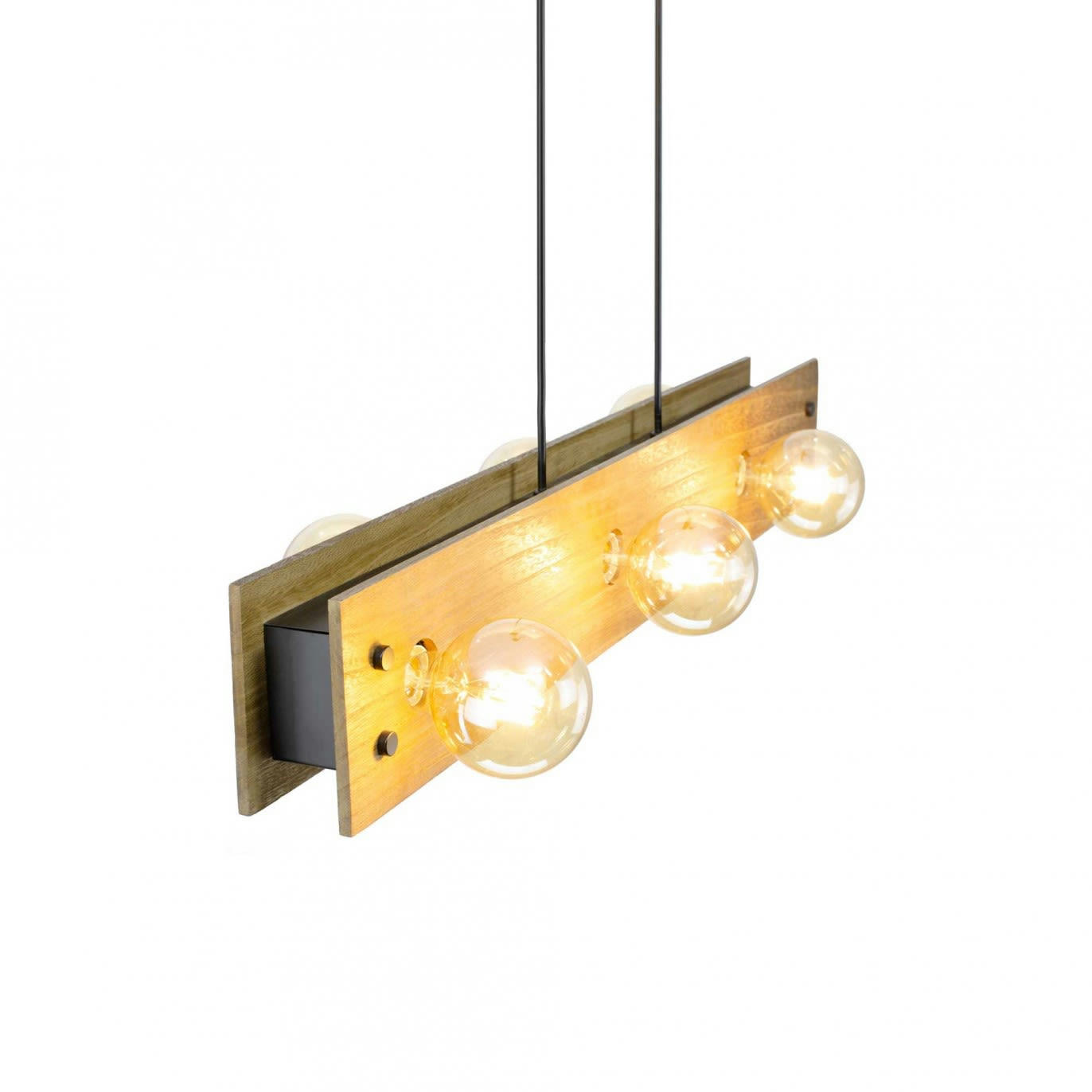POUZAN - Suspension 6 lumières en métal et bois