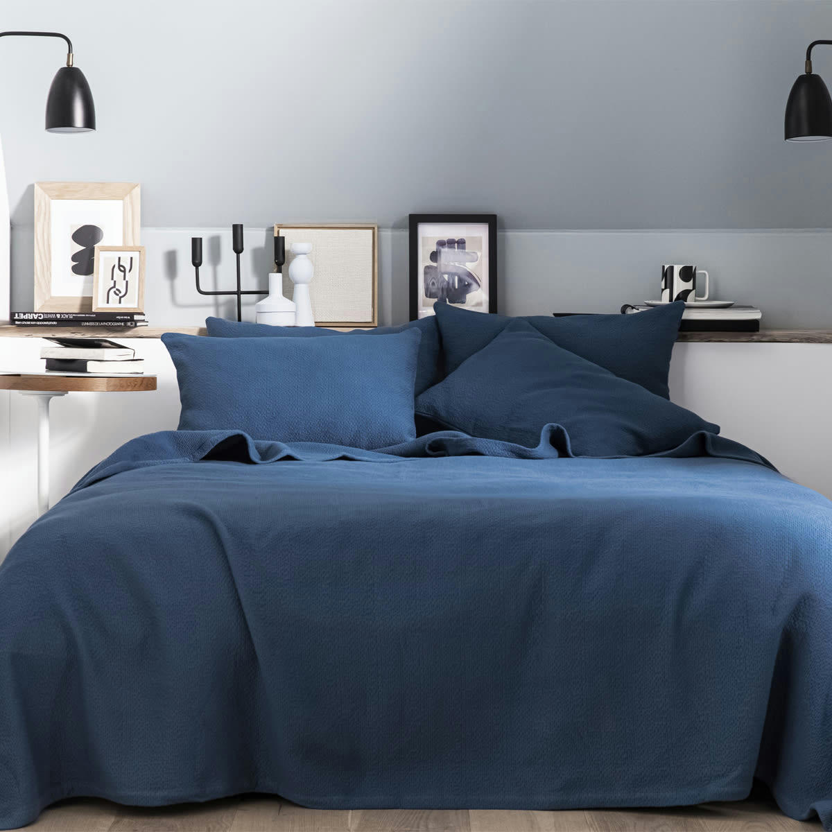 POEME - Plaid uni texturé en jacquard de coton greige 130x220
