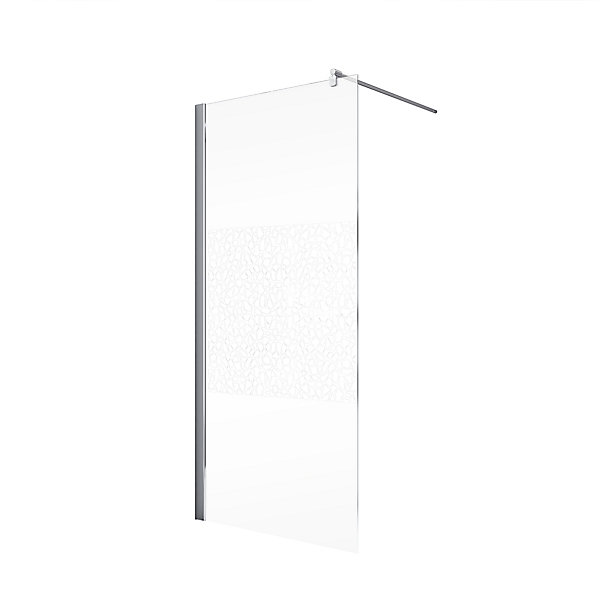 Paroi de douche fixe à l'italienne l.100xH.190cm, verre transparent anticalcaire 5-6mm, décor Galets chromés, profilé chromé, Schulte NewStyle