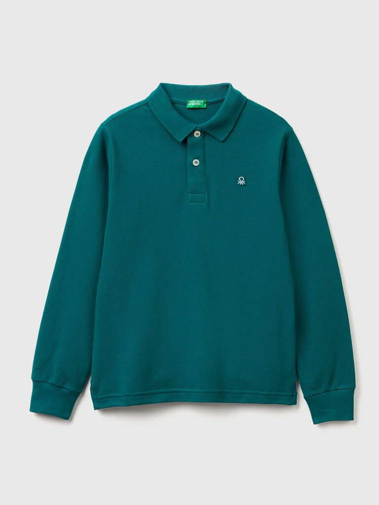 Long sleeve polo in cotton