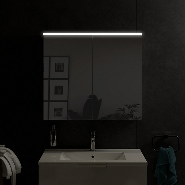 Armoire de toilette suspendue Anthracite mat 80x18x70cm (LxPxH) 2 portes miroir, éclairage LED, tablettes en verre - SOLO