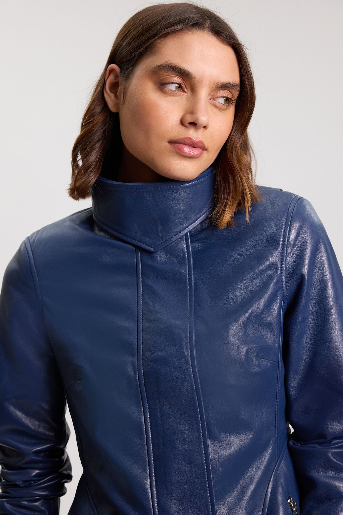 KarenMillen Leather Zip Up Peplum Jacket