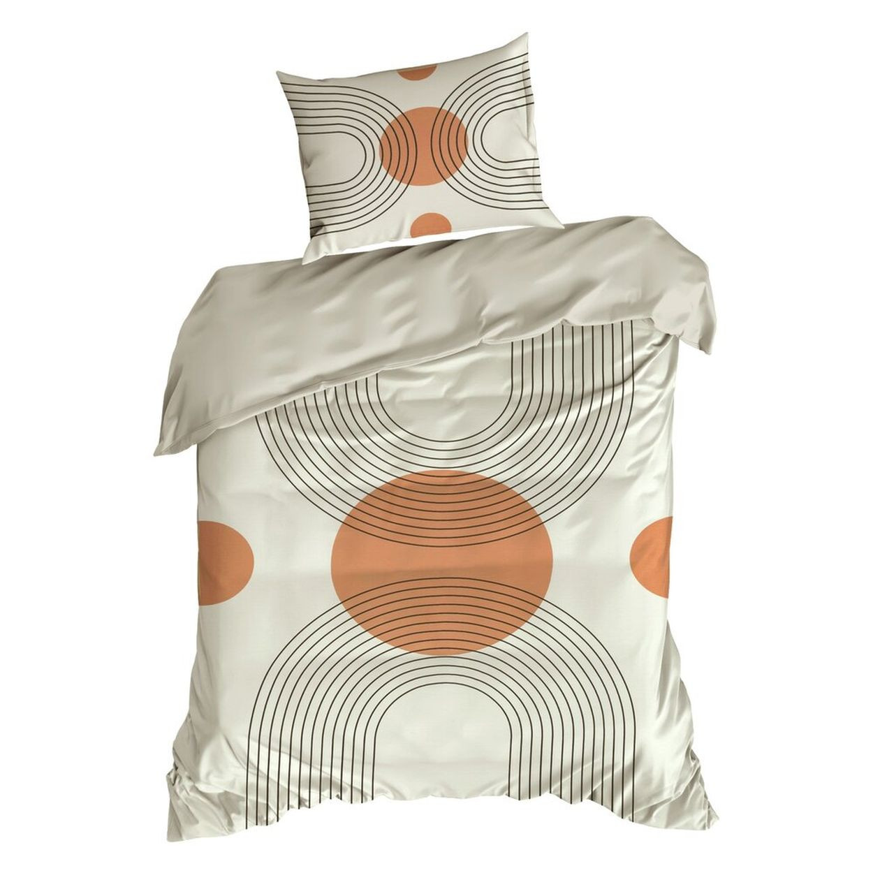 Pościel satynowa bawełna SPRING 140x200 geometryczna beżowo-pomarańczowa