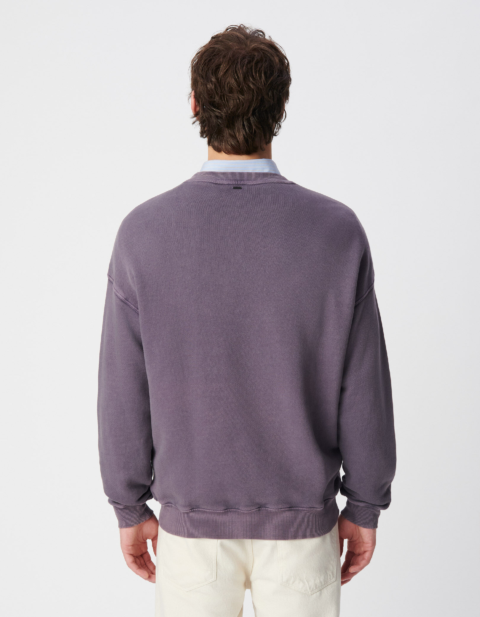 Sweat parme molleton délavé broderie Homme
