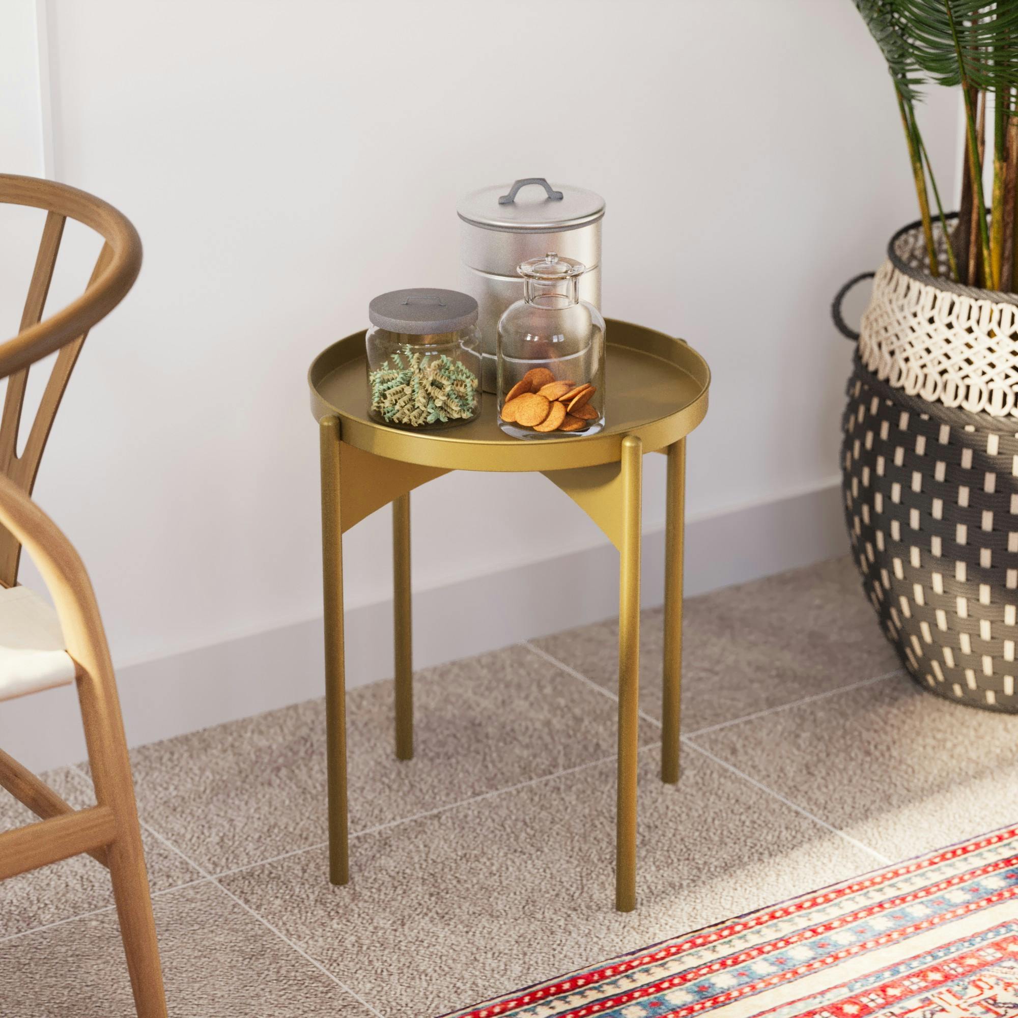 Petite table ronde dorée design & plateau assorti SFAX