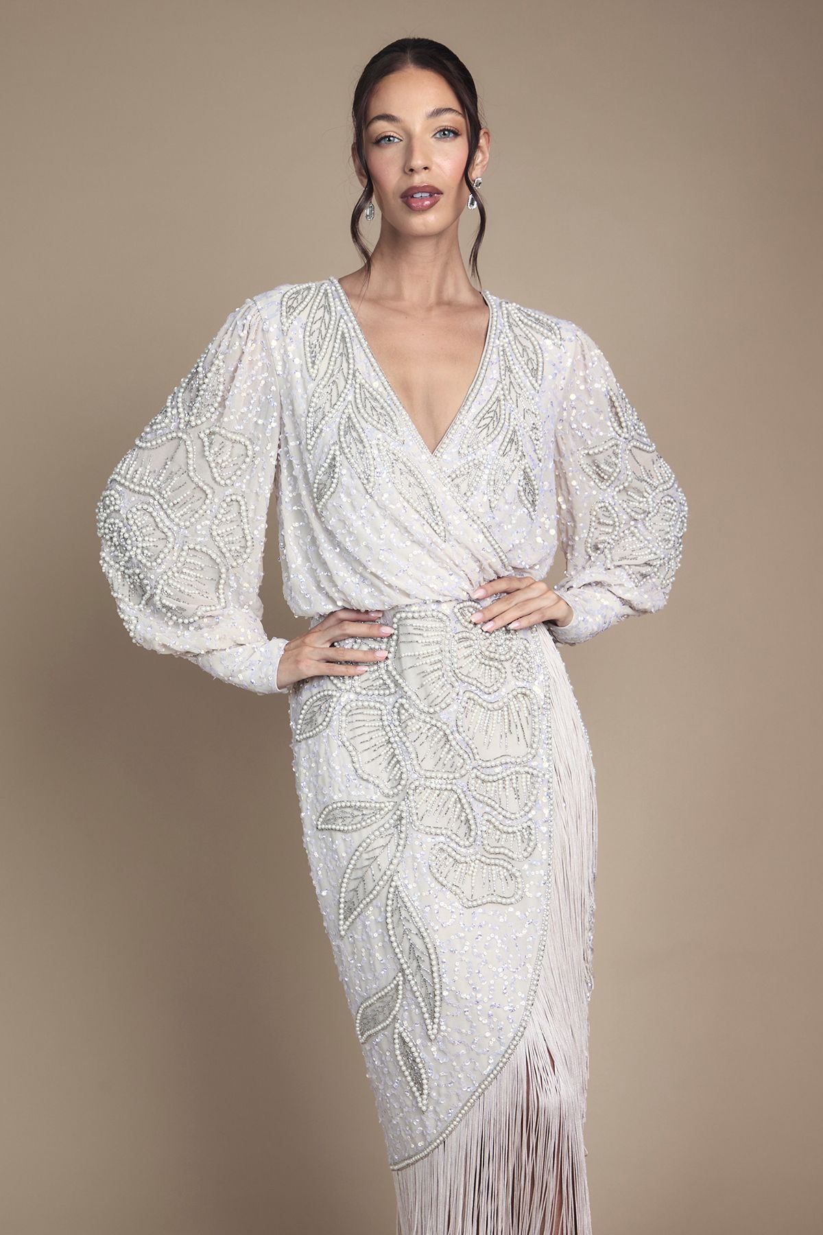 Coast Embellished Tassel Detail Wrap Midi Wedding Dress