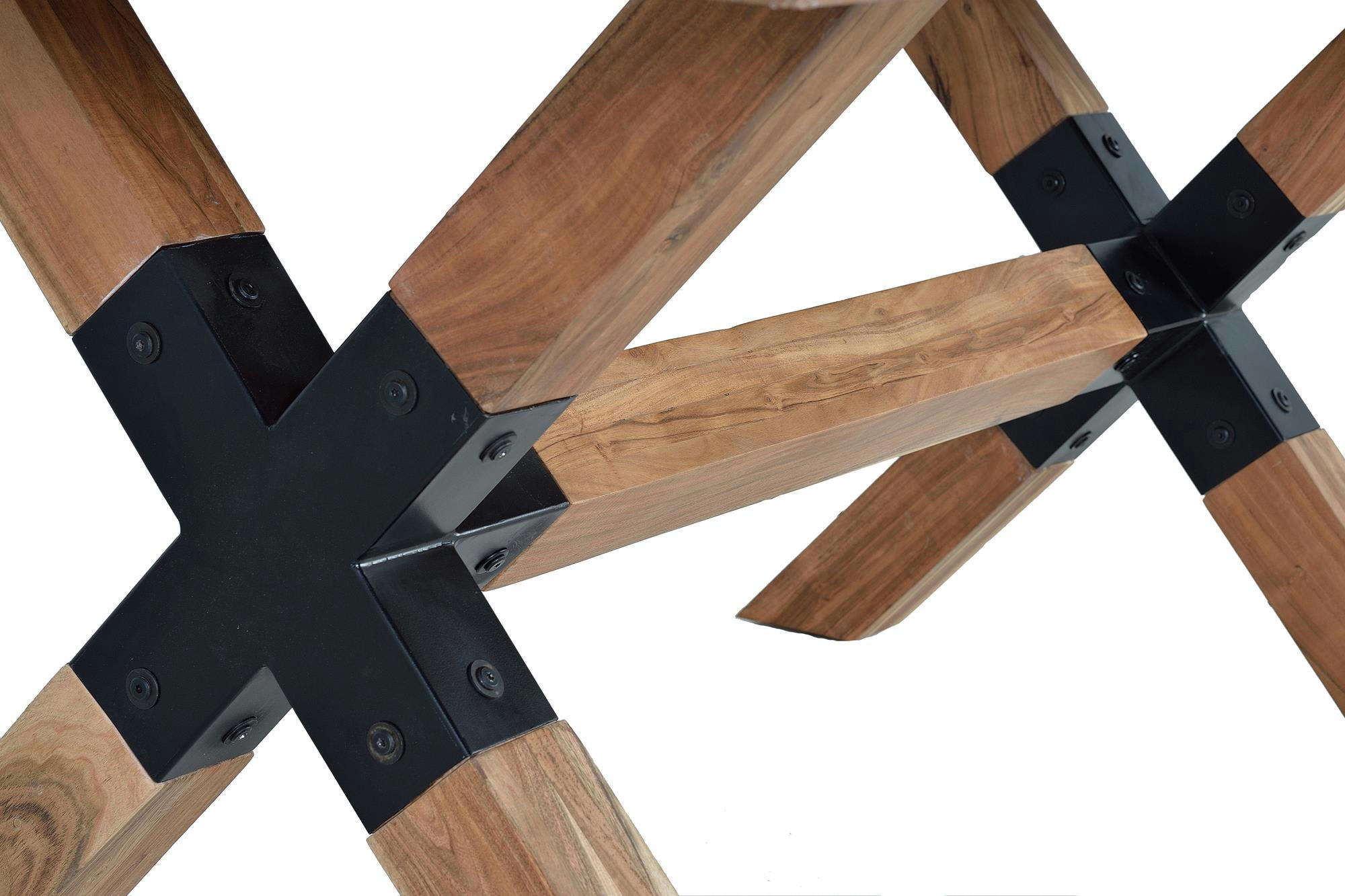 - Table à manger en bois d'acacia naturel et pieds en métal noir