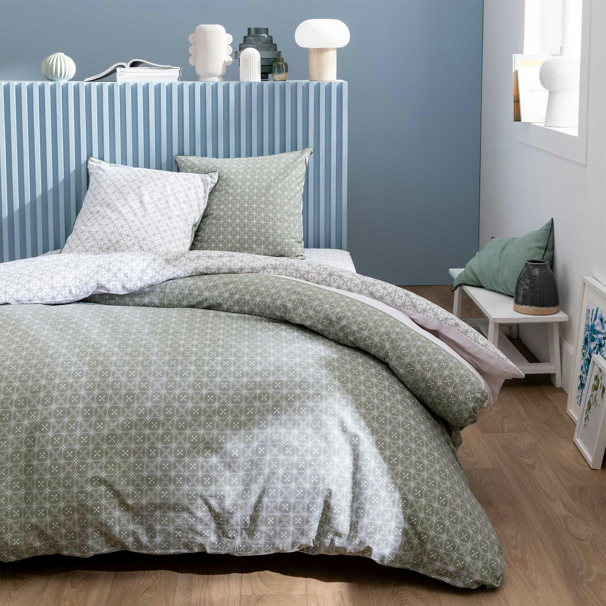 TENDANCE CÉRAMIQUE - Parure de lit imprimée en coton Kaki 240x220+2x65x65cm