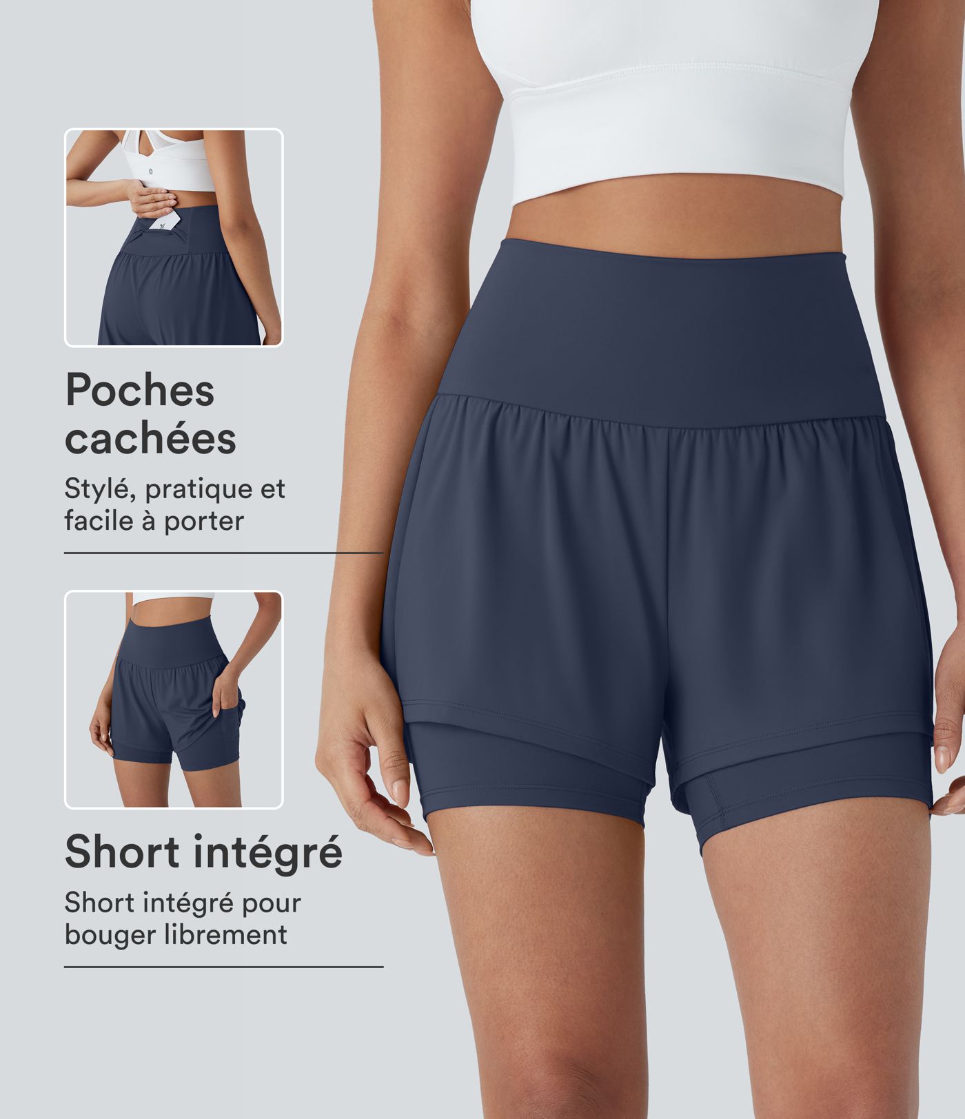 Short de yoga 2-en-1 SoftlyZero™ Airy taille très haute effet frais InstantCool 12,5 cm avec poches