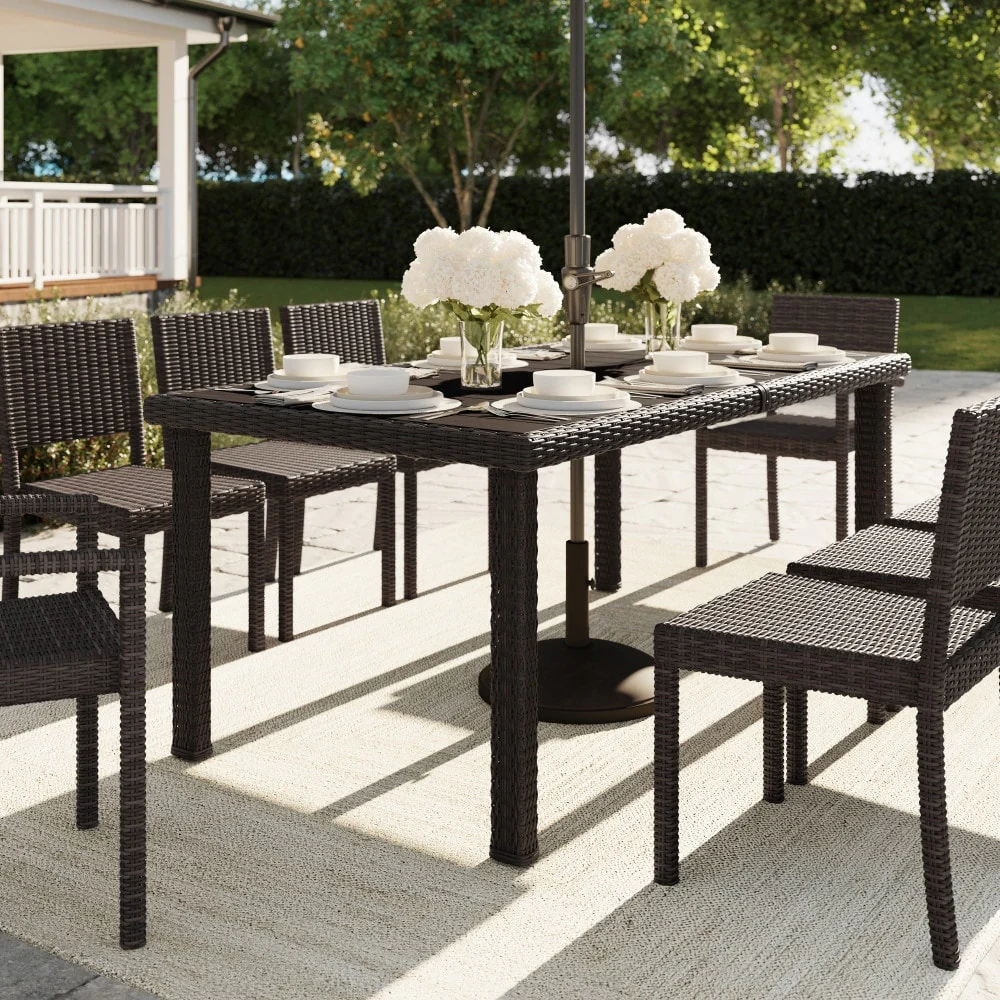 Martha Stewart 71 Rattan Patio Table with Engineered Wood Top - 39W x 71D x 30H