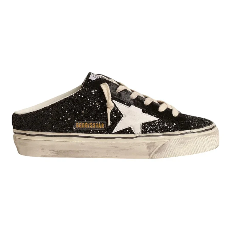 Super-Star Sabots in black glitter with a white bio-based star detail