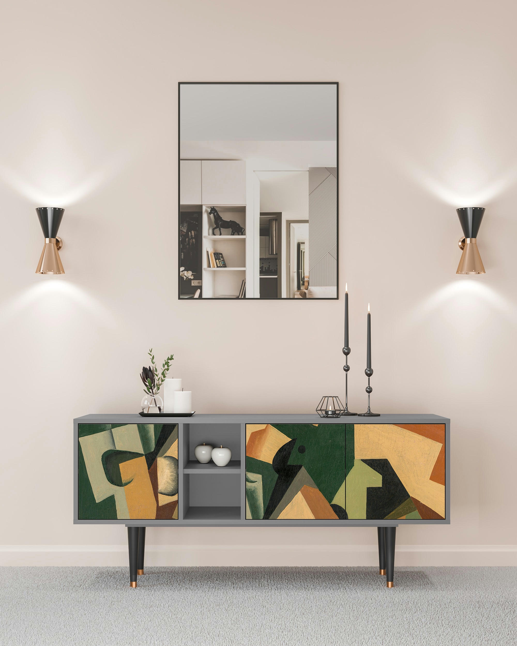 GLASS AND CHECKERBOARD BY JUAN GRIS - Meuble TV  multicolore 3 tiroirs L 150 cm