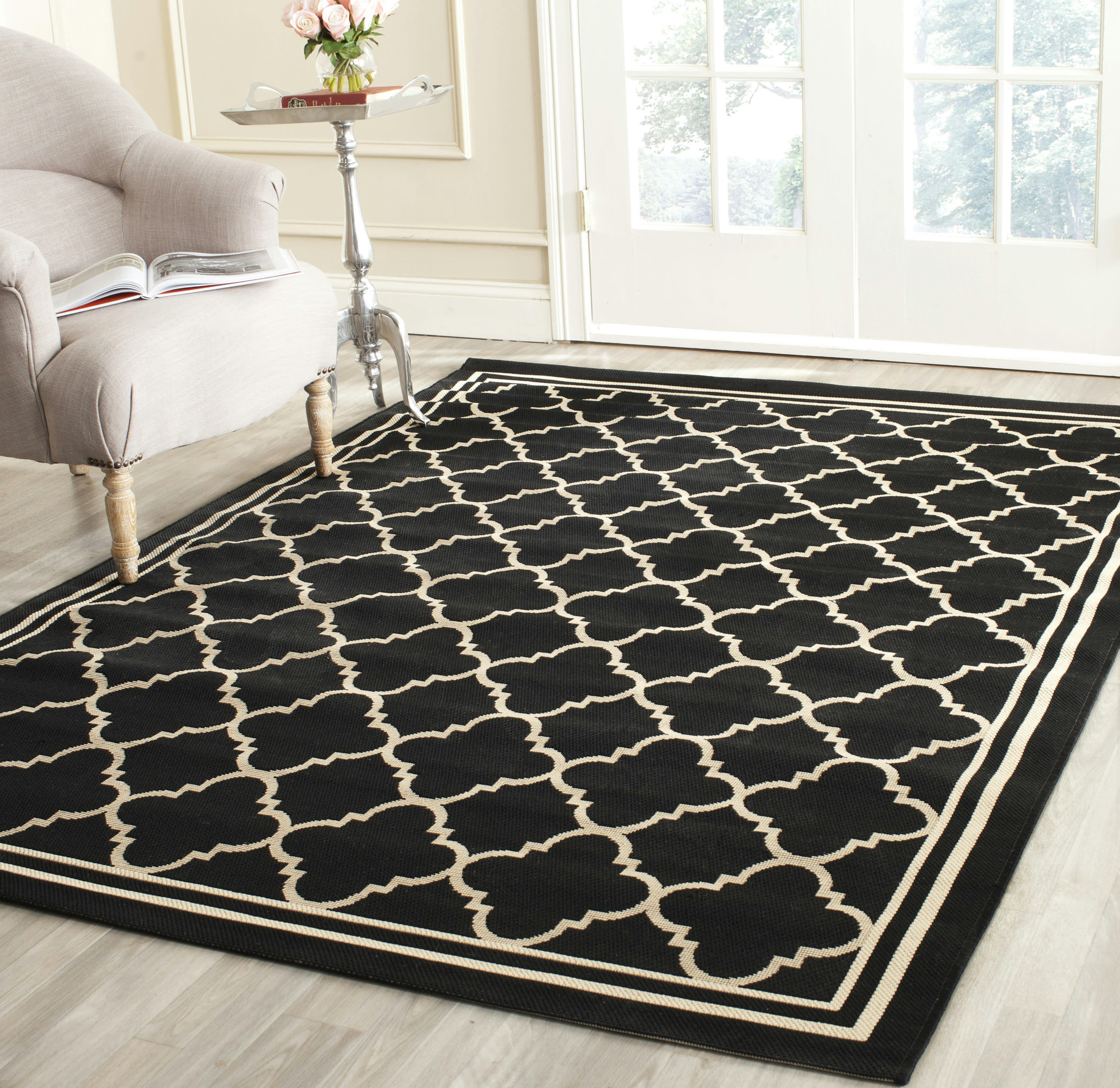 COURTYARD - Tapis interieur & exterieur en noir & beige, 201 x 290 cm