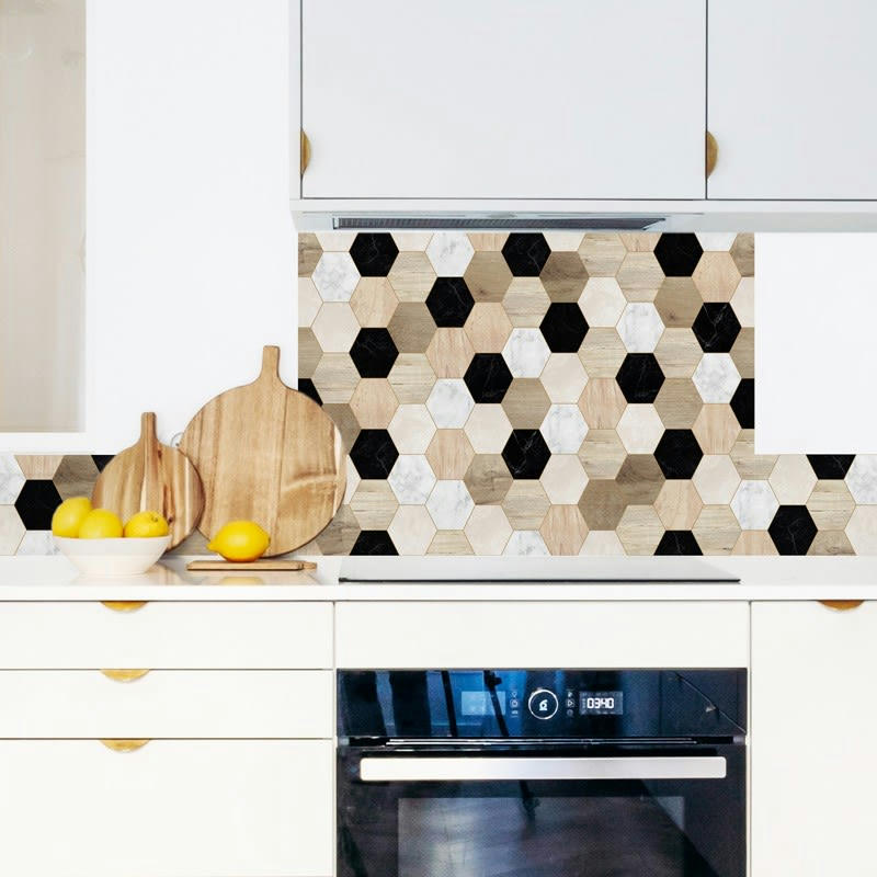 MIX & BLACK - Crédence cuisine Fond de hotte ALU L90cmxH70cm Multicolore Géométrique