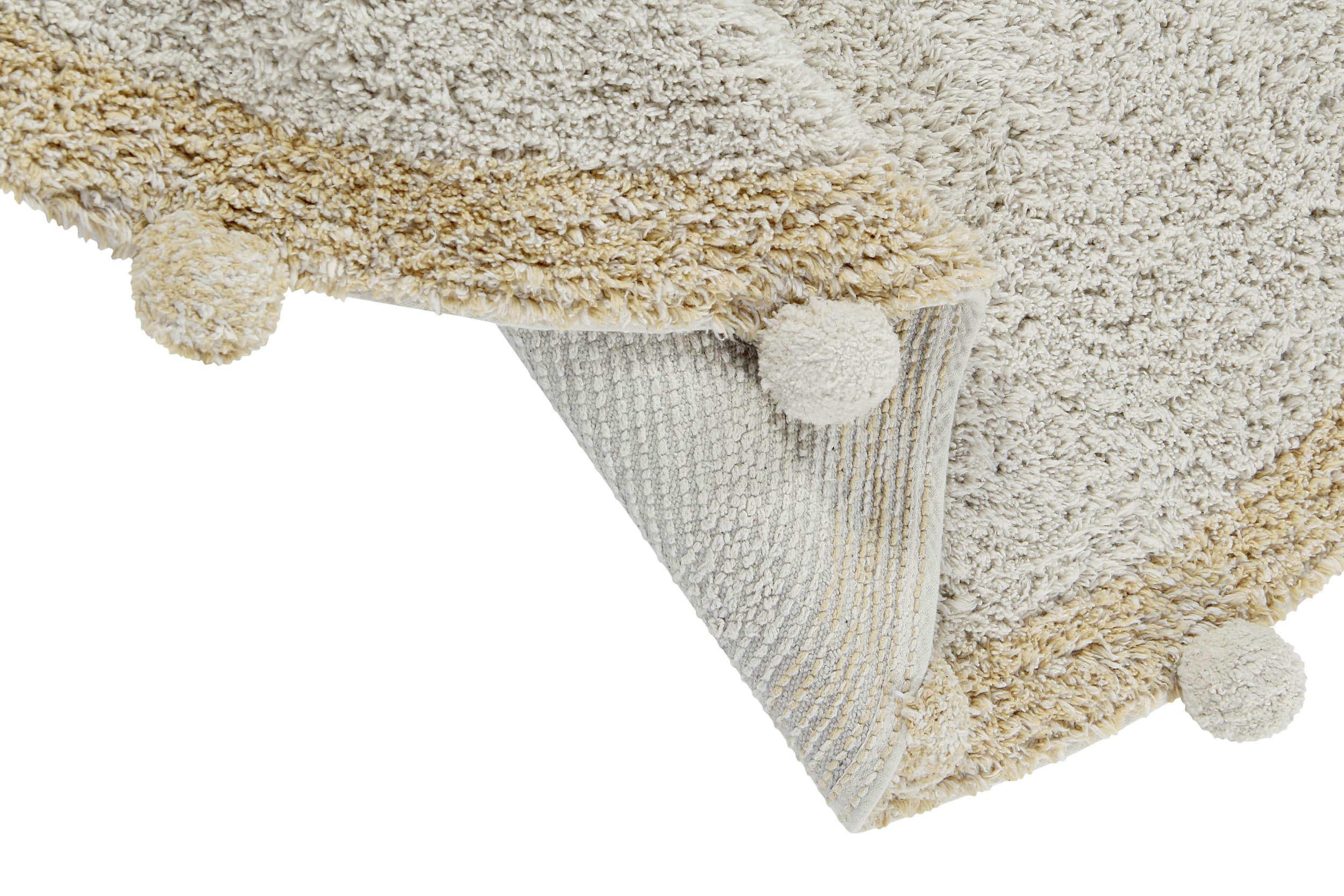 BUBBLY - Tapis coton rond lavable miel à pompons D120cm