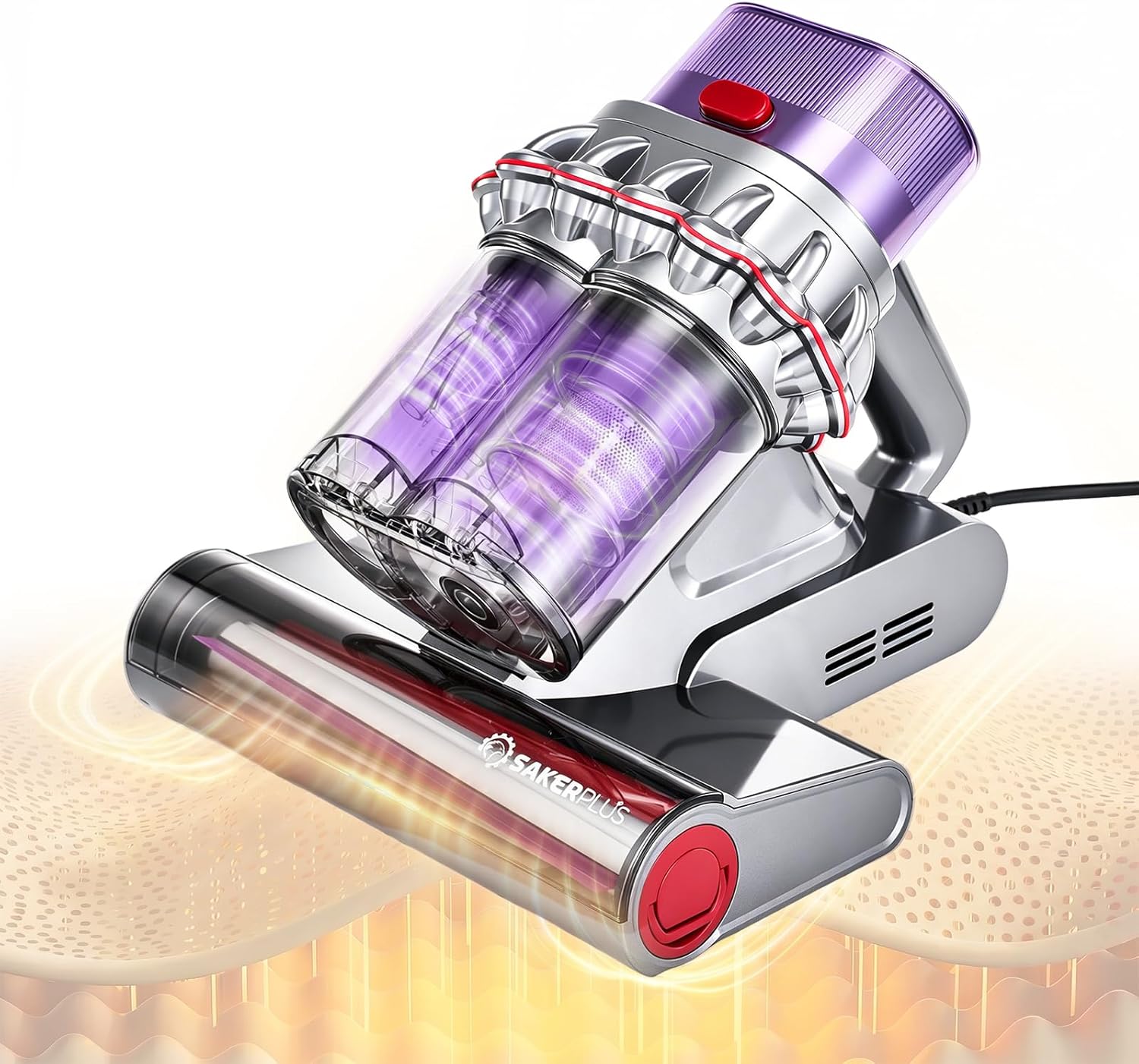 SakerPlus Powerful Bed Vacuum Cleaner, 350W Corded Mattress Vacuum with 2-Cup System,Smart Dust Sensor,Washable Dust Cup & Roller Brush, 16.4 ft Cord, for Mattress, Sofa