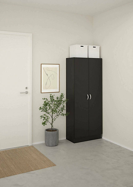 Meuble à chaussures Erinni, Meuble à chaussures, Armoire d'entrée polyvalente, Rangement pour chaussures, 69x35 h170 cm, Noir