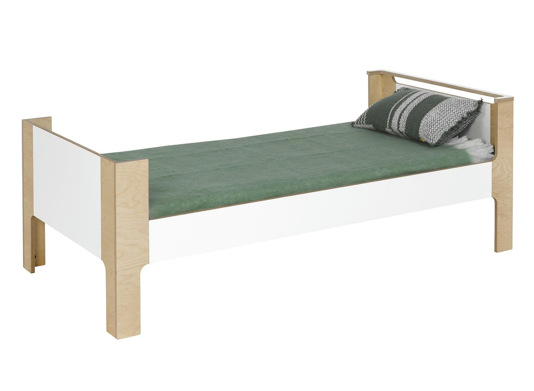 SYMI - Lit enfant 90x190 Blanc et Bouleau