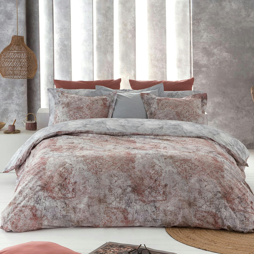 OBA HDC - Housse de couette réversible en percale de coton  155x220 cm gris
