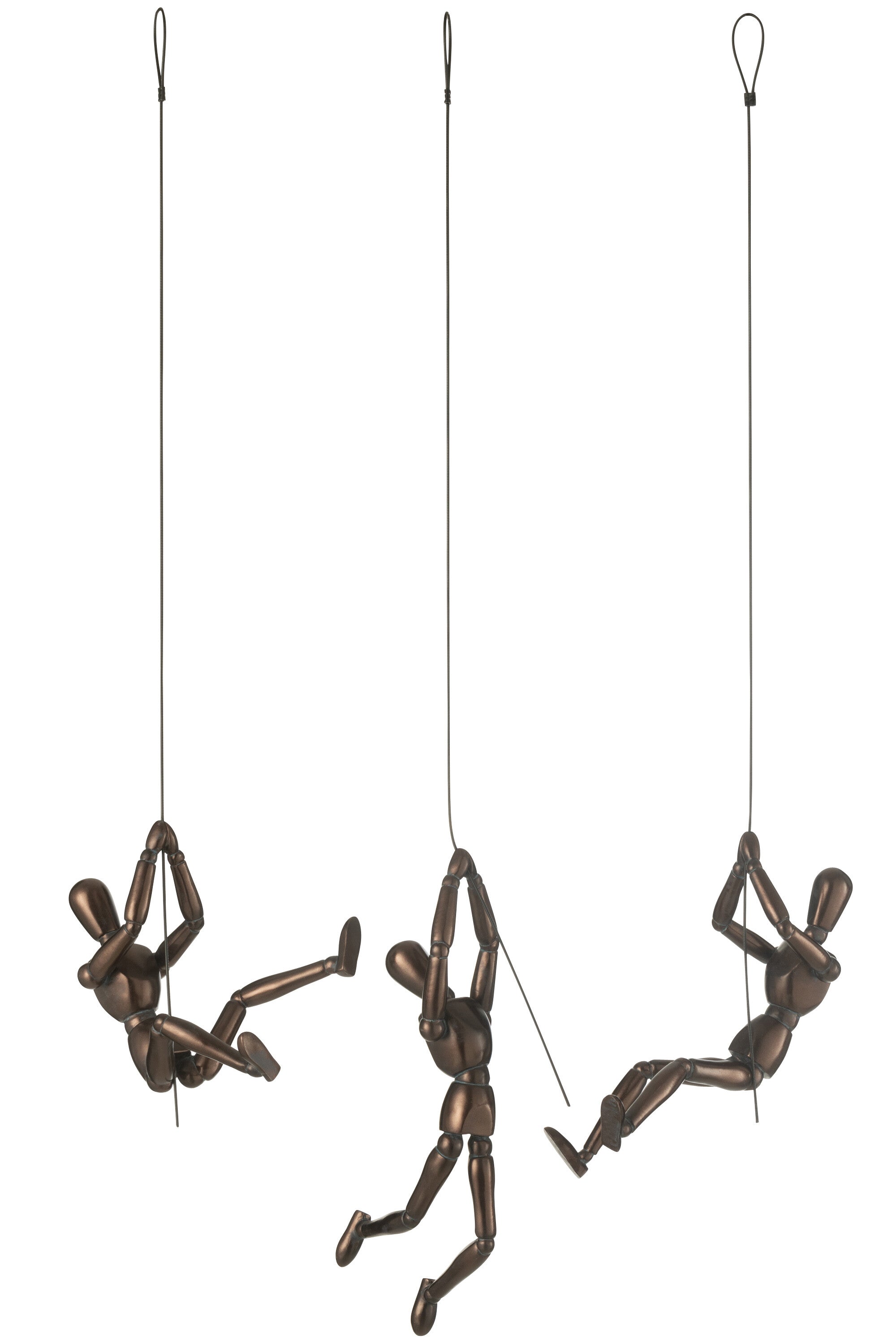 J-Line figuur Hangende - polyresin - bruin - 3 stuks