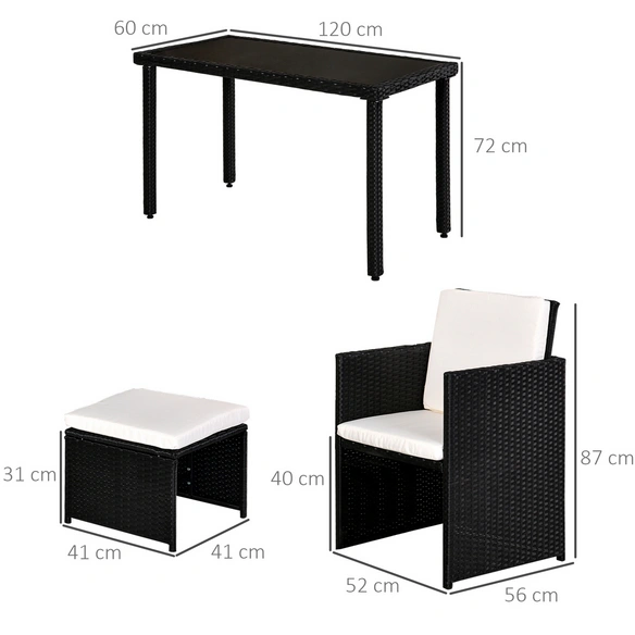 Sitzgruppe, 4 Sitzplätze, Metall/Rattan/Polyester/gehärtetes Glas