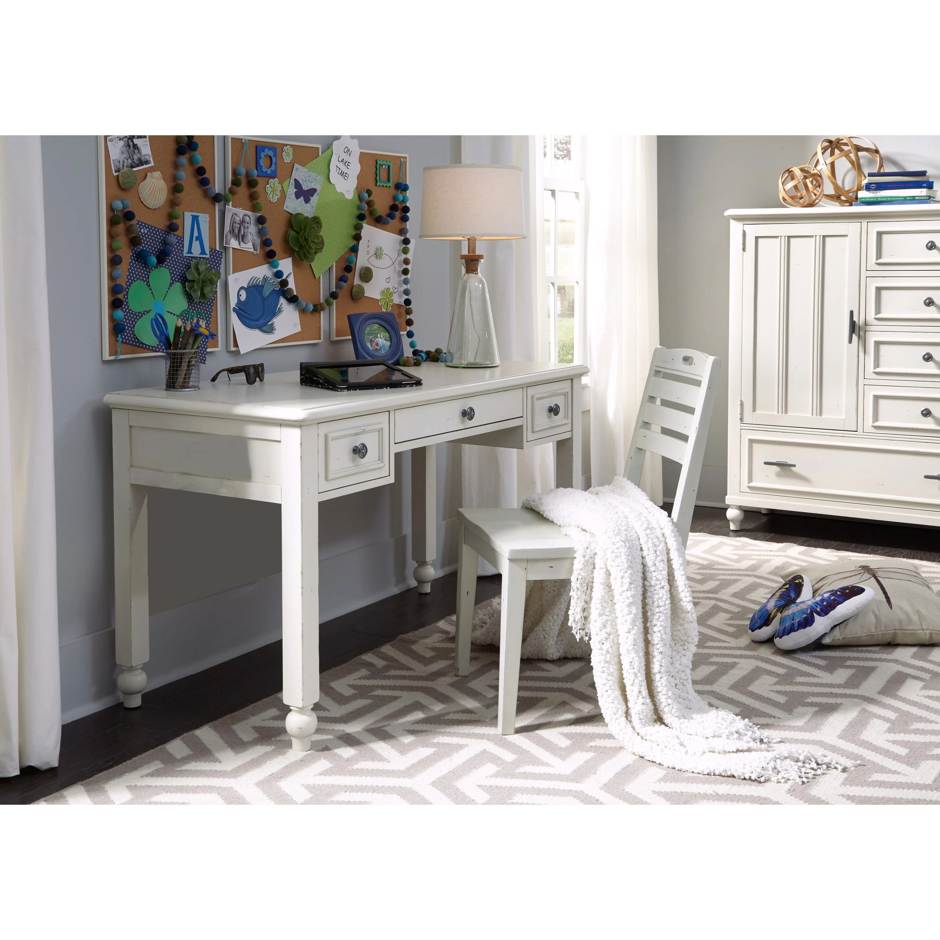 Lake House Three Drawer Desk, Pebble White - 30Hx53Wx24D