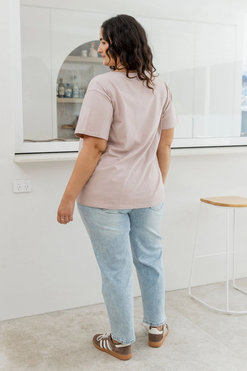 Relaxed V-Neck Tee in Latte
