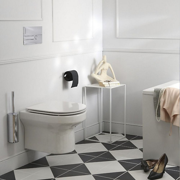 Pack WC suspendu sans bride   abattant   Bâti support   Sail Plaque de commande WC rond chromé