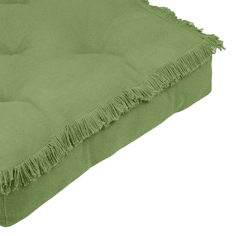 FRANGES - Coussin de sol en coton vert 45x45