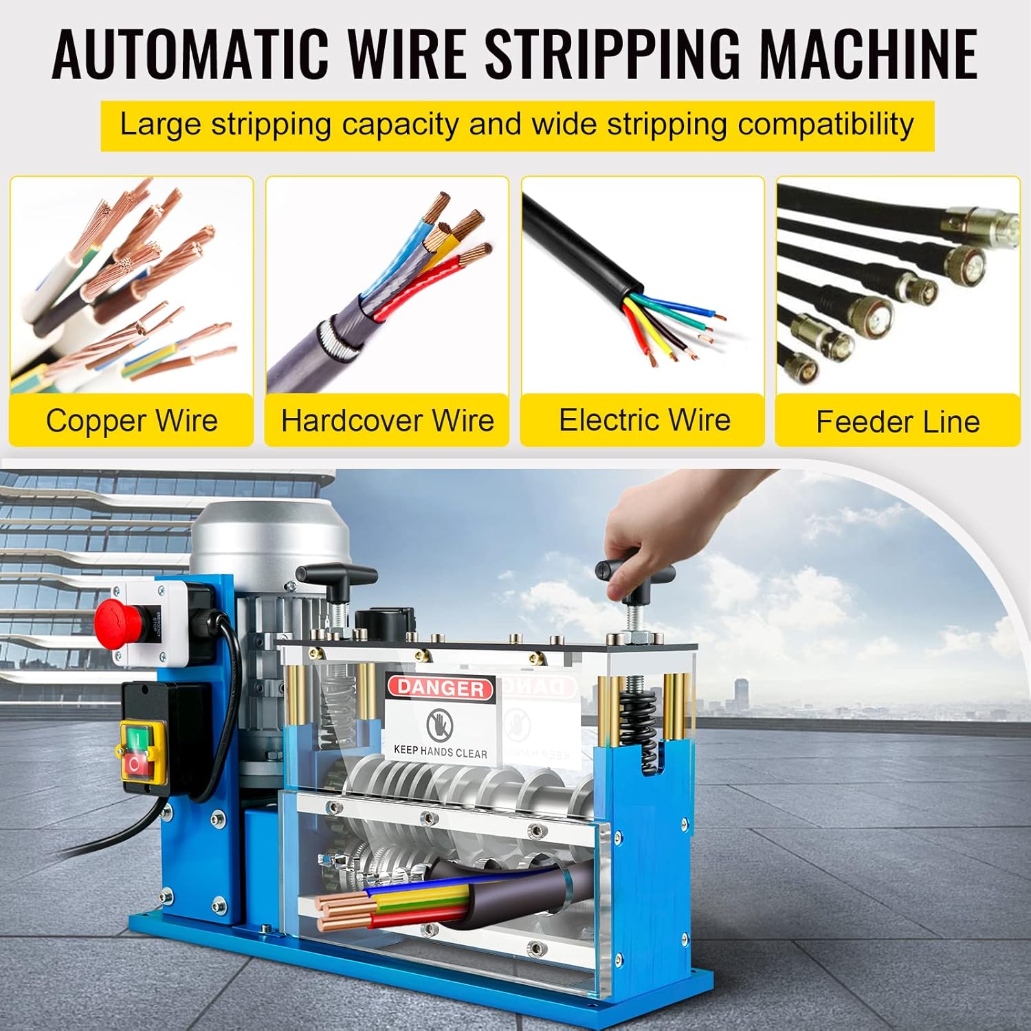 VEVOR Electric Wire Stripping Machine, 370W 0.06 - 1.5 Automatic Motorized Cable Stripper w/ 75 Feet/Minute Speed, 11 Channels 10 Blades Strip Machinery, Scrap Handling Tool for Recycling Copper