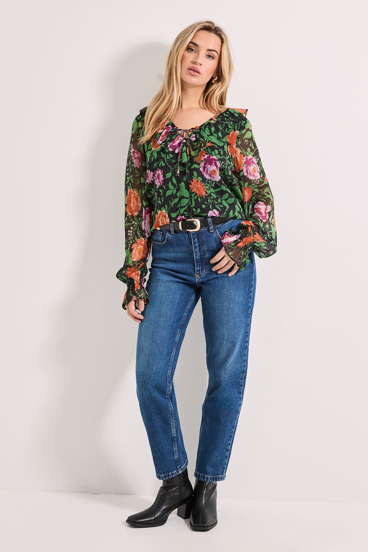 Dorothy Perkins Ruffle Tie Front Long Sleeve Printed Chiffon Blouse