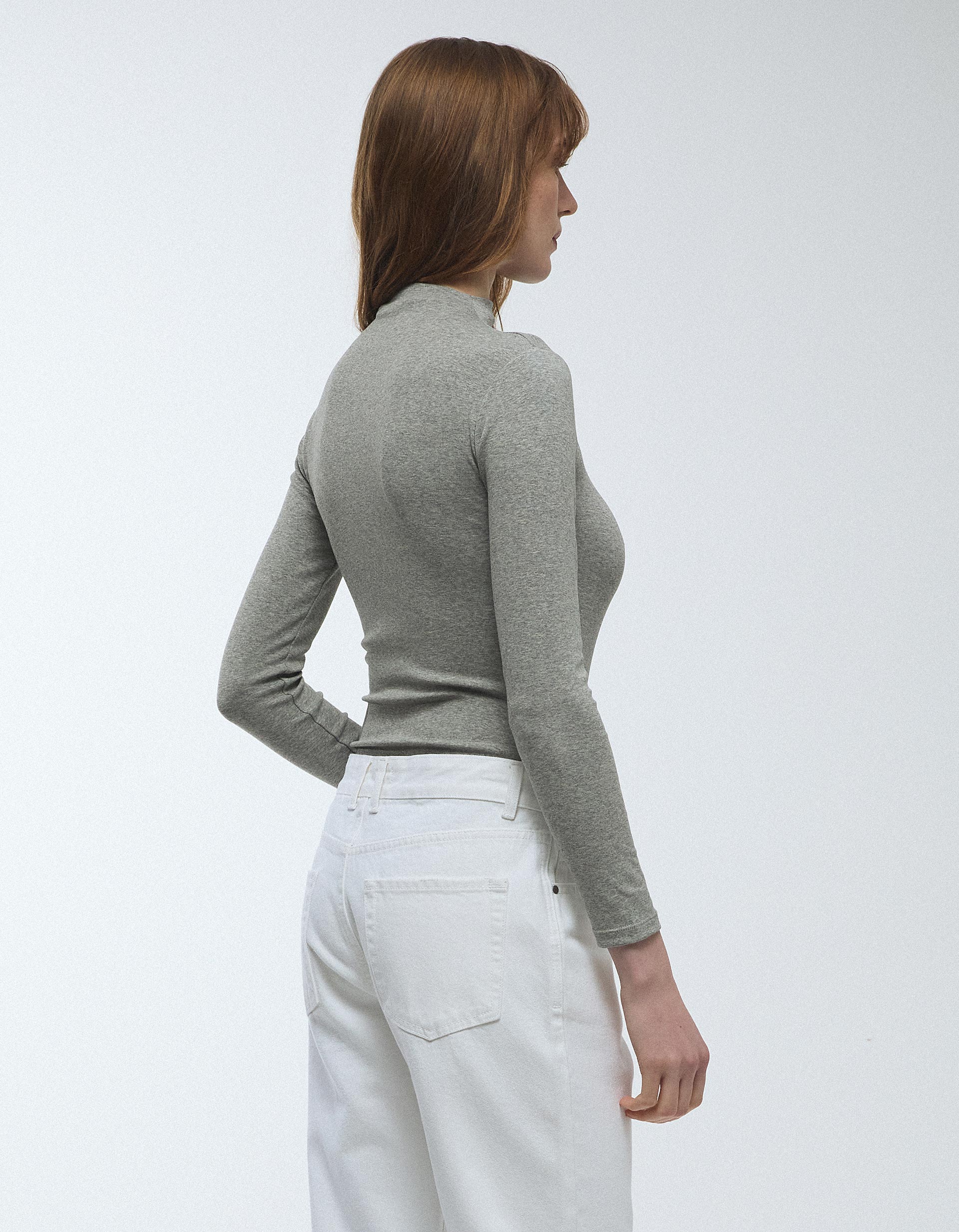 Body de Manga Comprida, Mulher, Cinzento