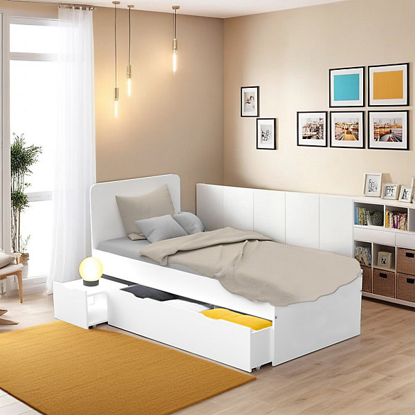 Lit ZENIA 90x190   1 chevet   1 tiroir / Blanc