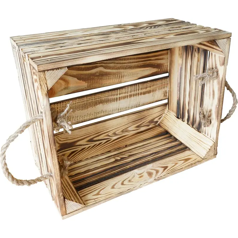 Aufbewahrungsbox Holzharasse mit Kordel Geflammt