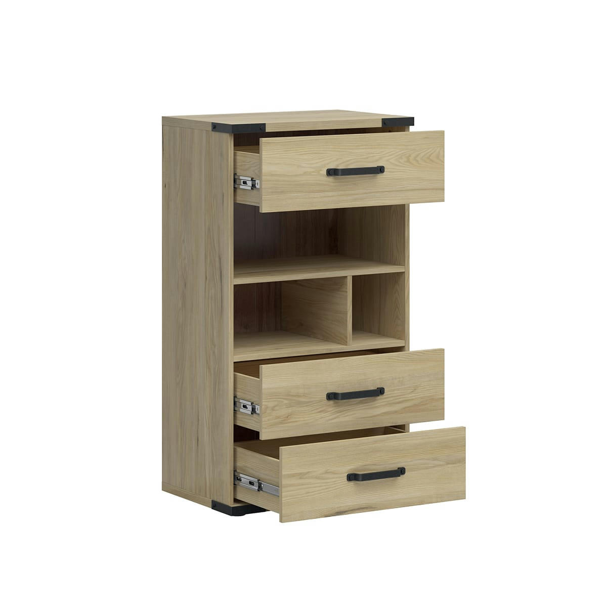 - Commode 3 tiroirs naturel et noir