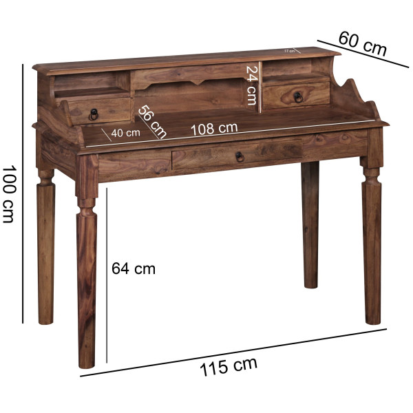 Biurko 115 cm z Drewna Sheesham Stół Komputerowy do Home Office