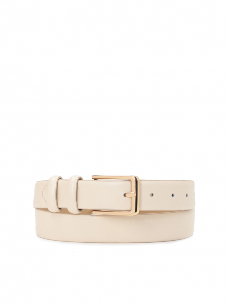 Ladies' off-white leather belt with gold buckle