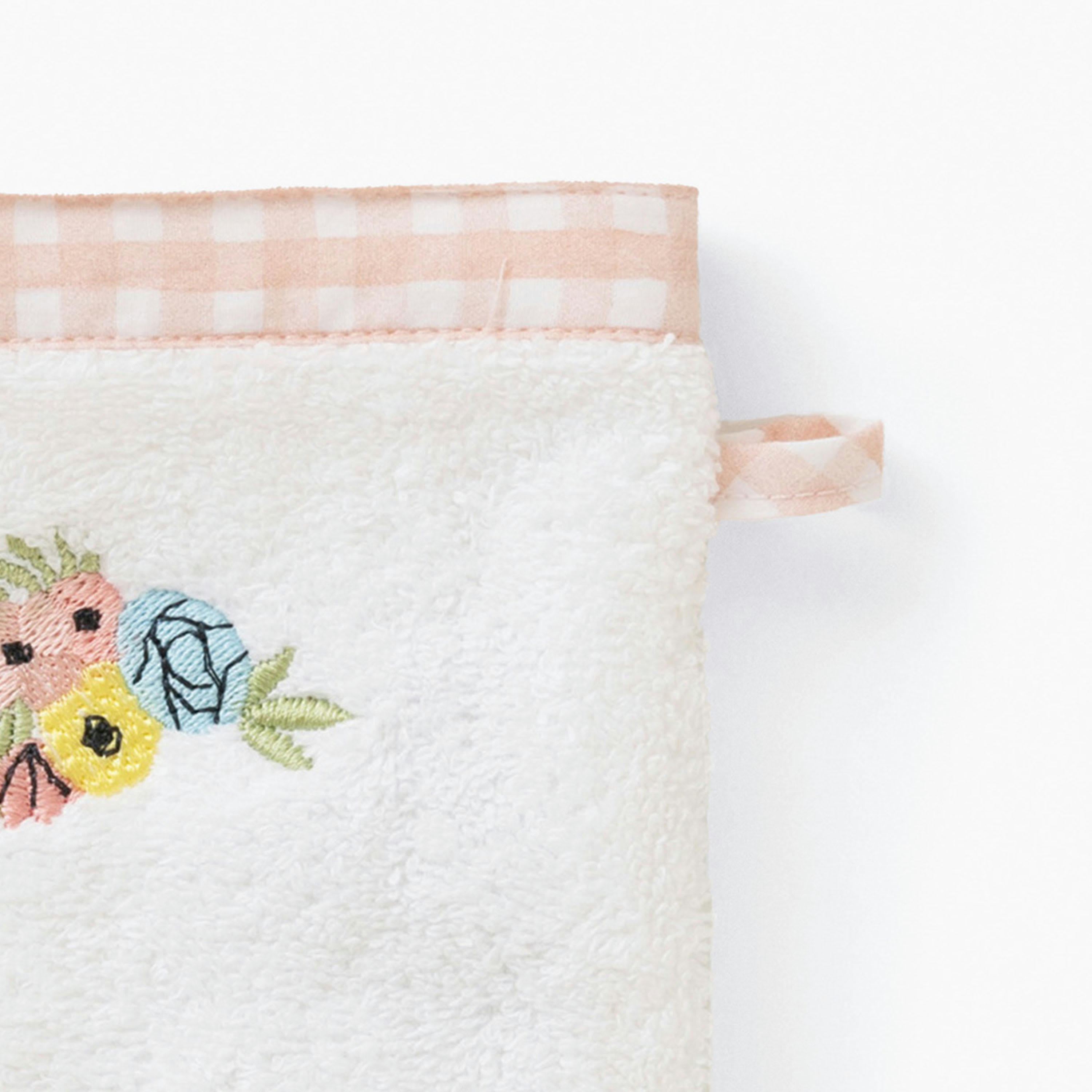 REVE DOR - Gant de toilette brodé coton bio bouclette brodé blanc 15 x 21 cm