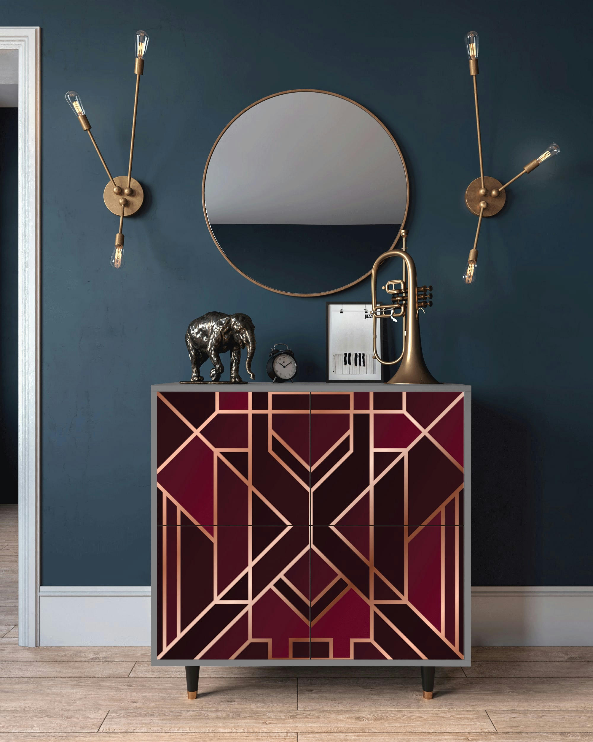 BURGUNDY JEWELERY - Buffet  bordeaux 4 portes L 94 cm