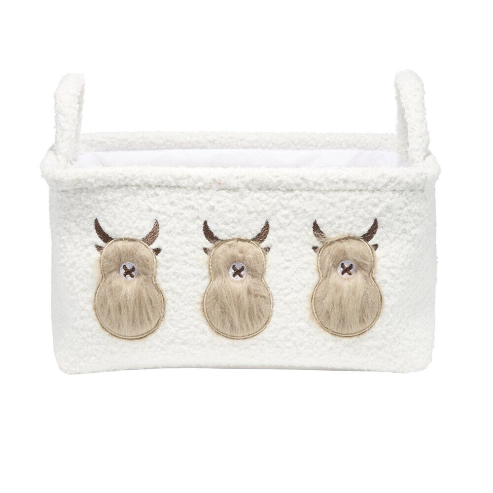 Panier de rangement vache Highland tissu bouclette grand format L33cm