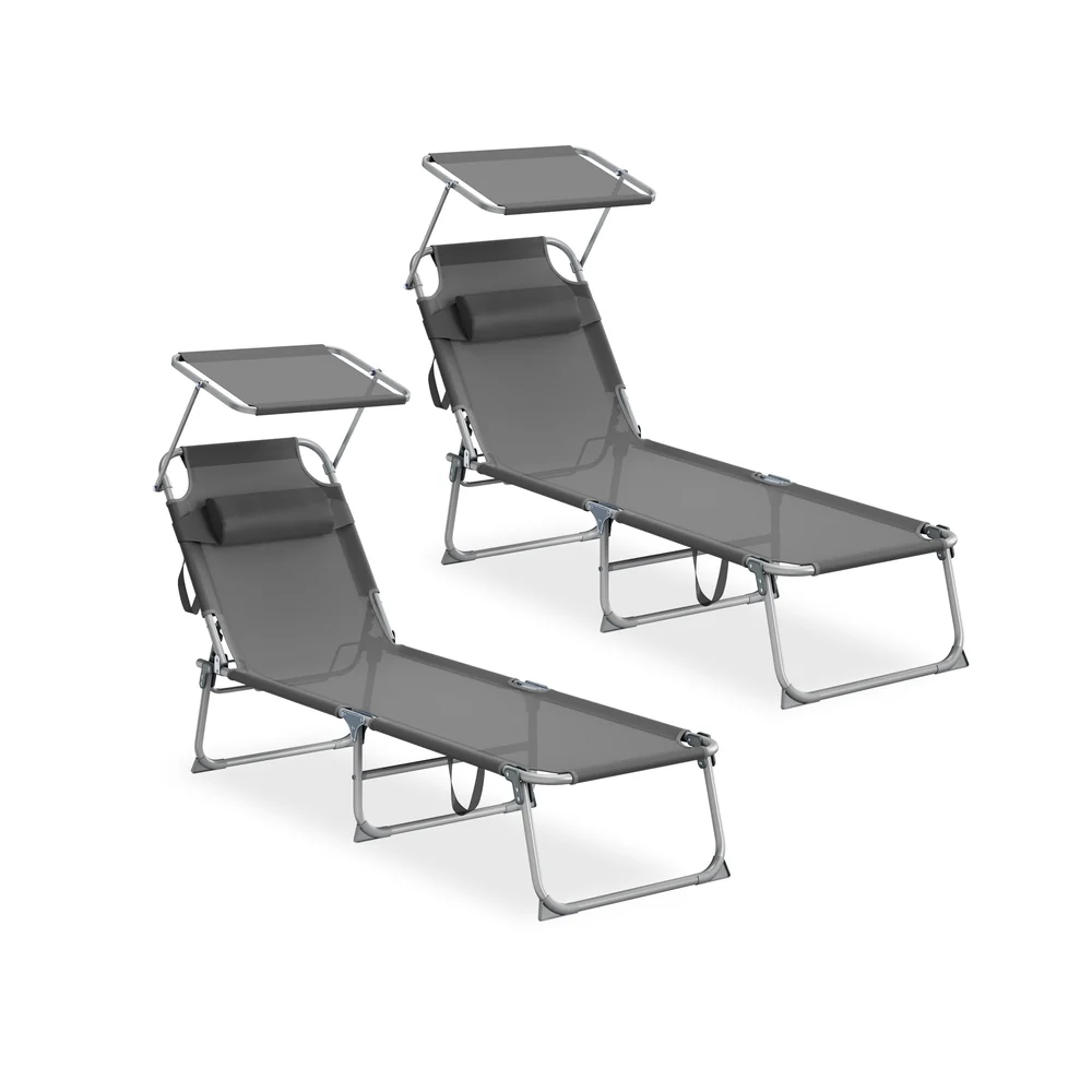 Chaise Longue Pliante 2 Pièces avec Appui-Tête