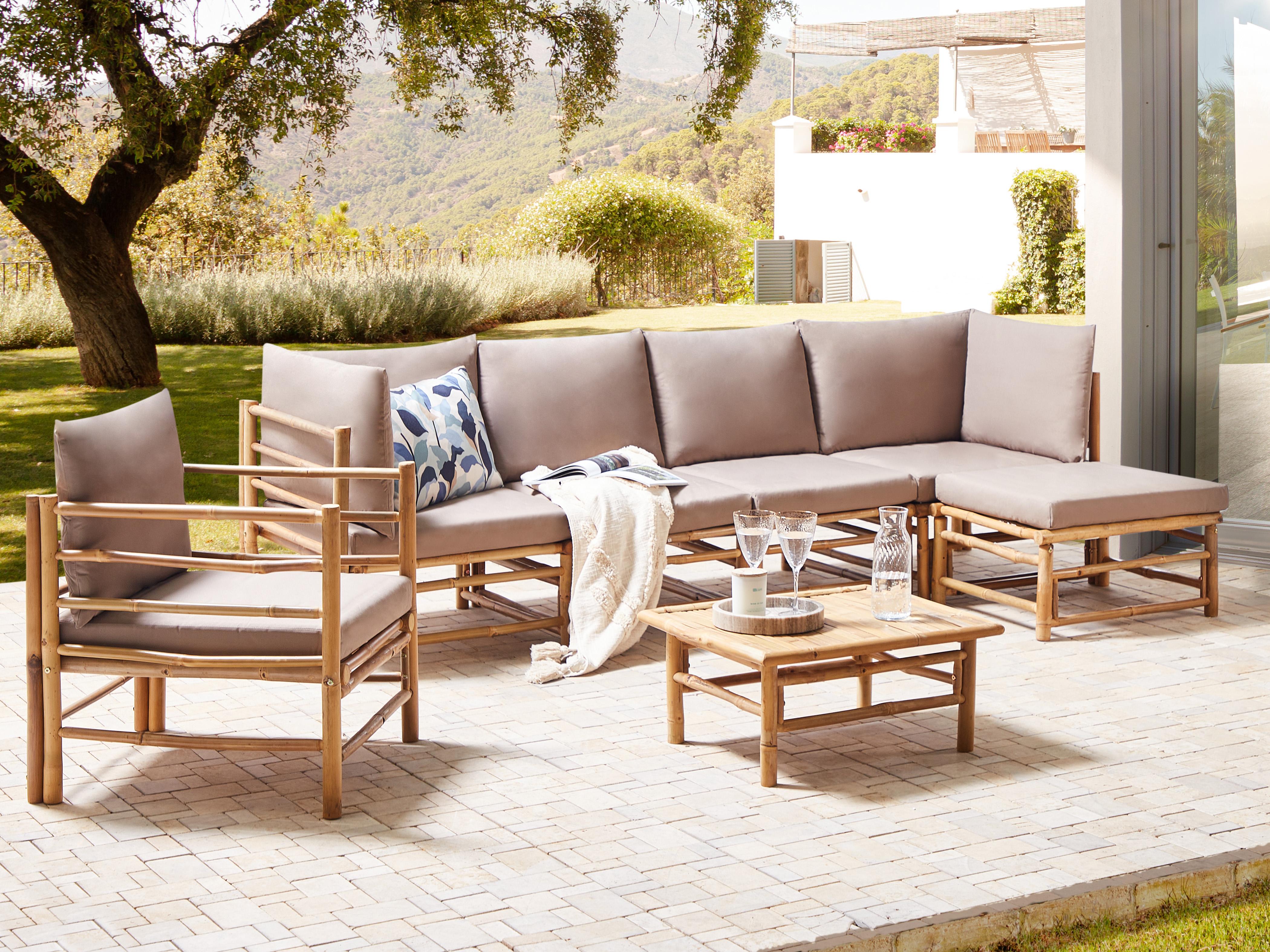 Garden Lounge Set with Table 6 Seater CERRETO Left Hand Bamboo Taupe