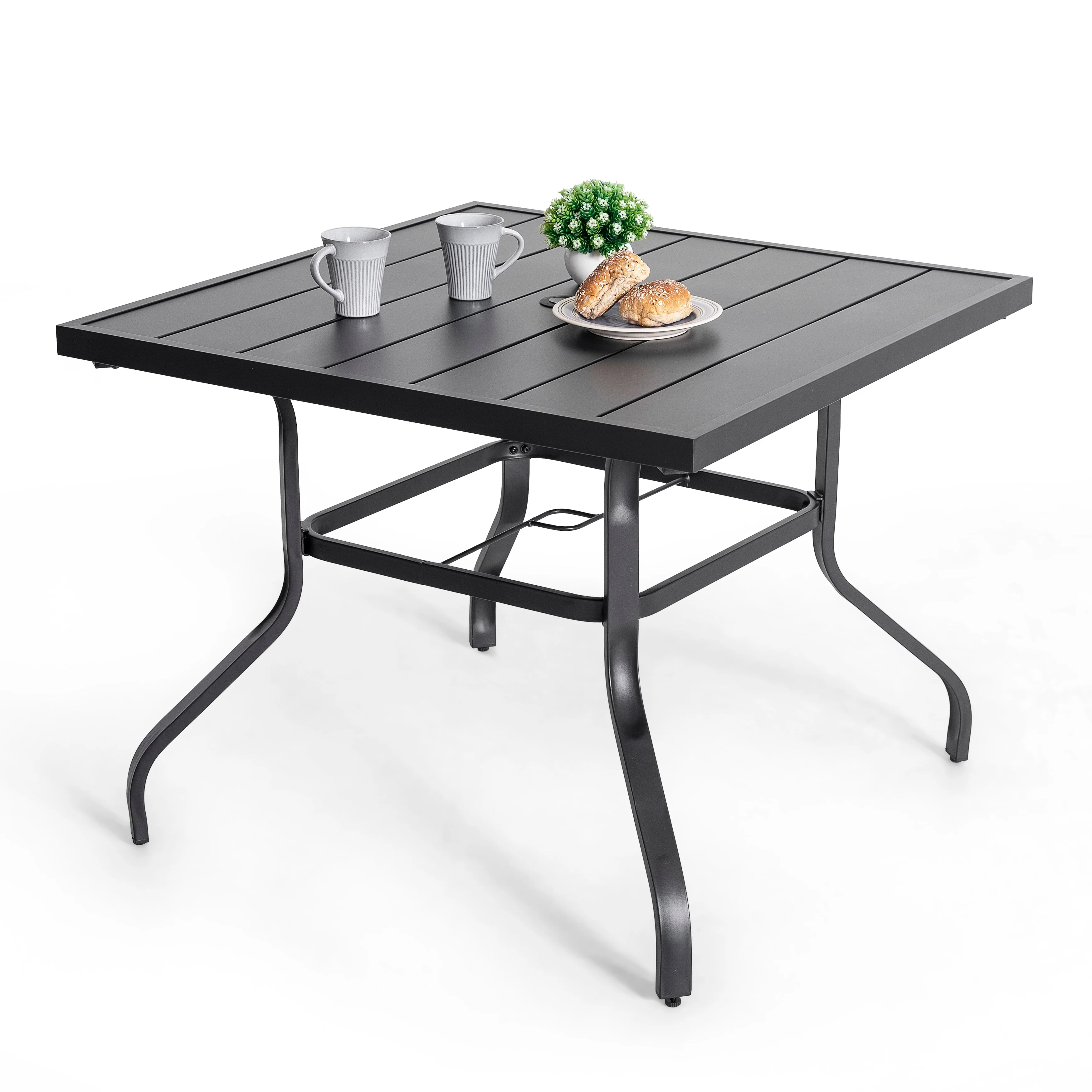 Outdoor Square 37 Inch Iron Dining Table with 1.57'' Umbrella Hole