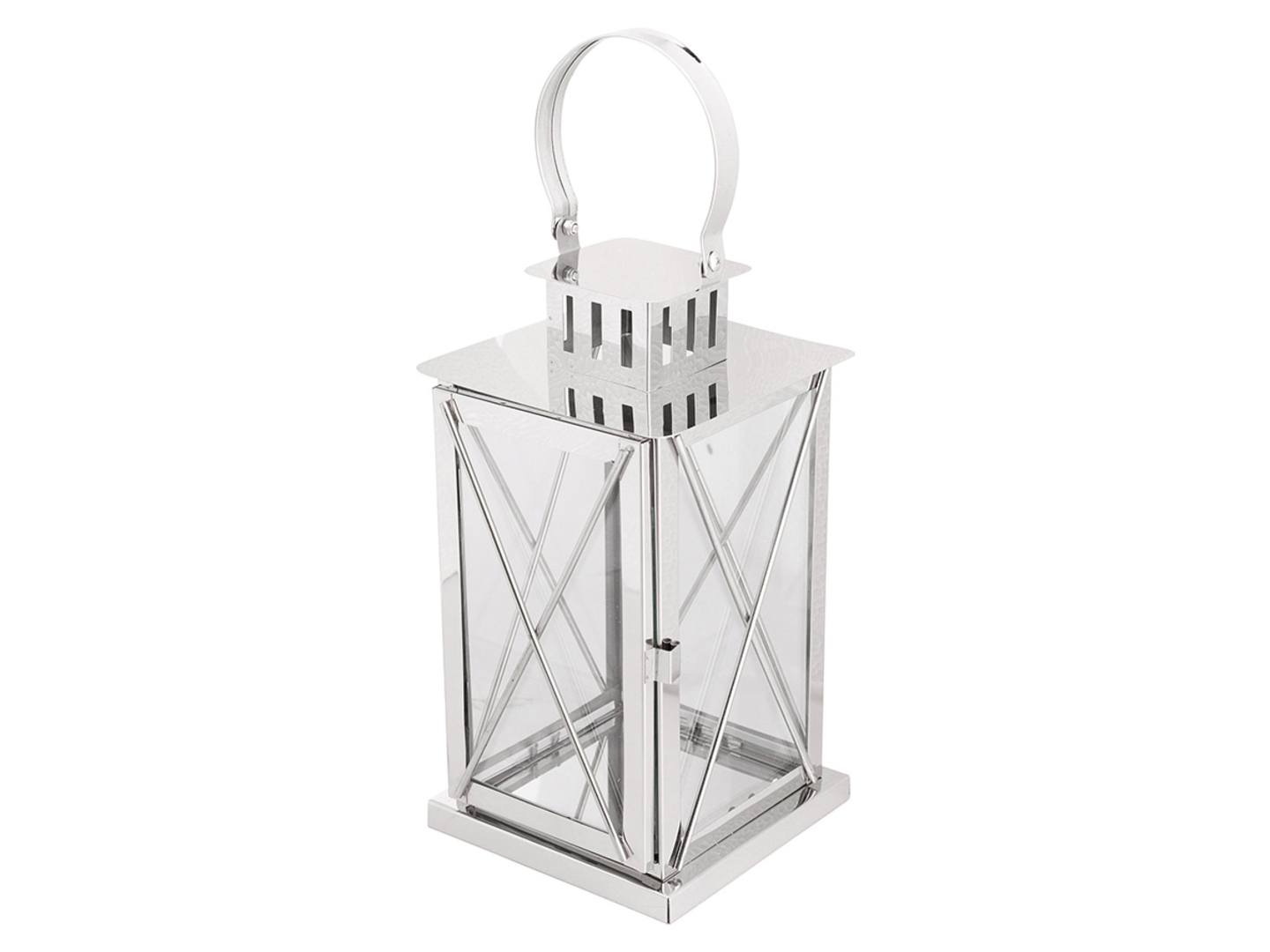 Latarenka metalowa ze szkłem 55 cm srebrna