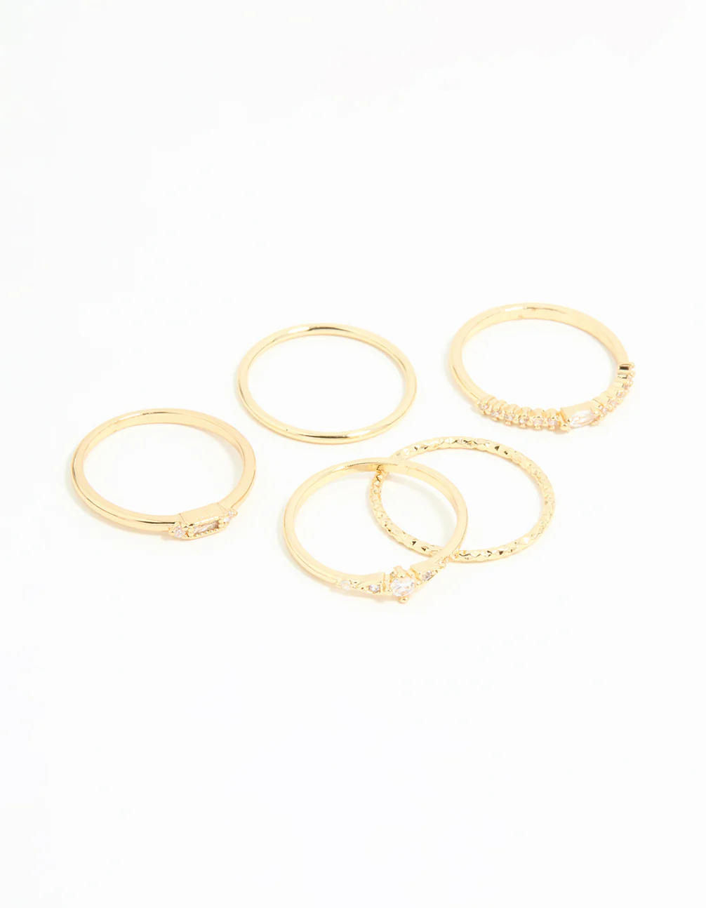 Gold Plated Cubic Zirconia & Plain Rings 5-Pack