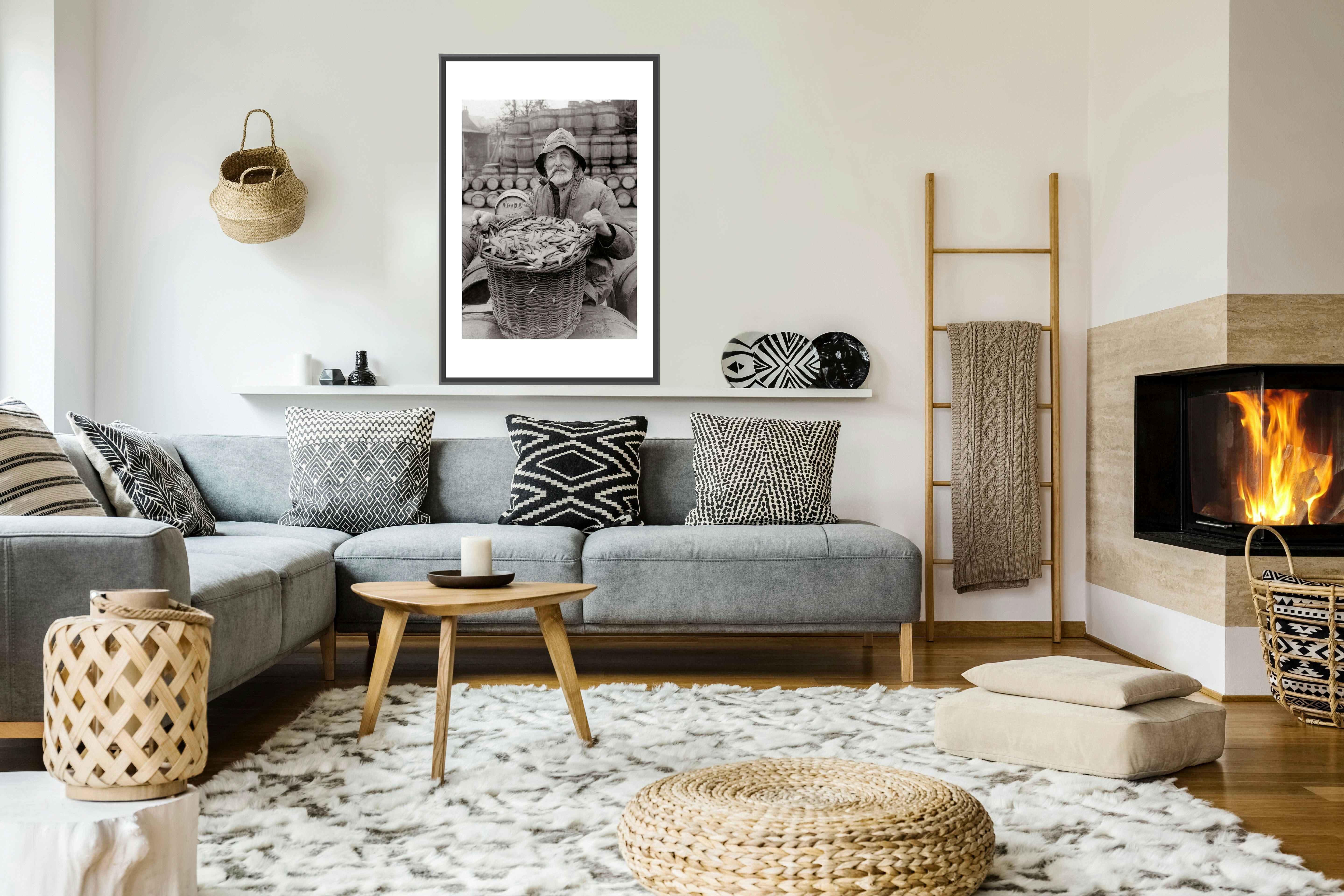 PECHE - Photo ancienne noir et blanc pêche n°81 cadre noir 100x150cm