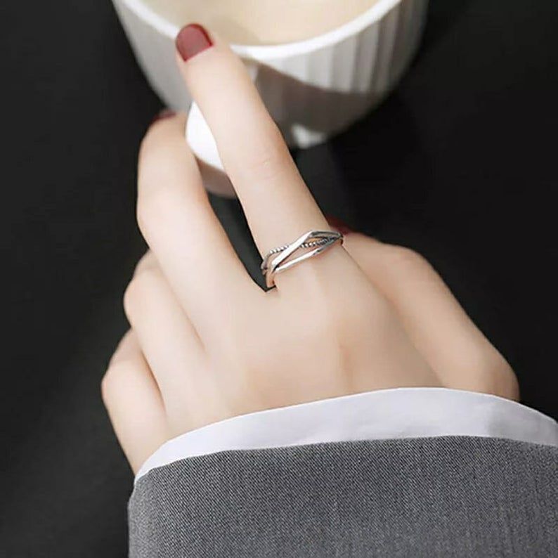 The Colourful Aura 925 Sterling Silver Geometric Hexagon Stackable Slim Band Ring