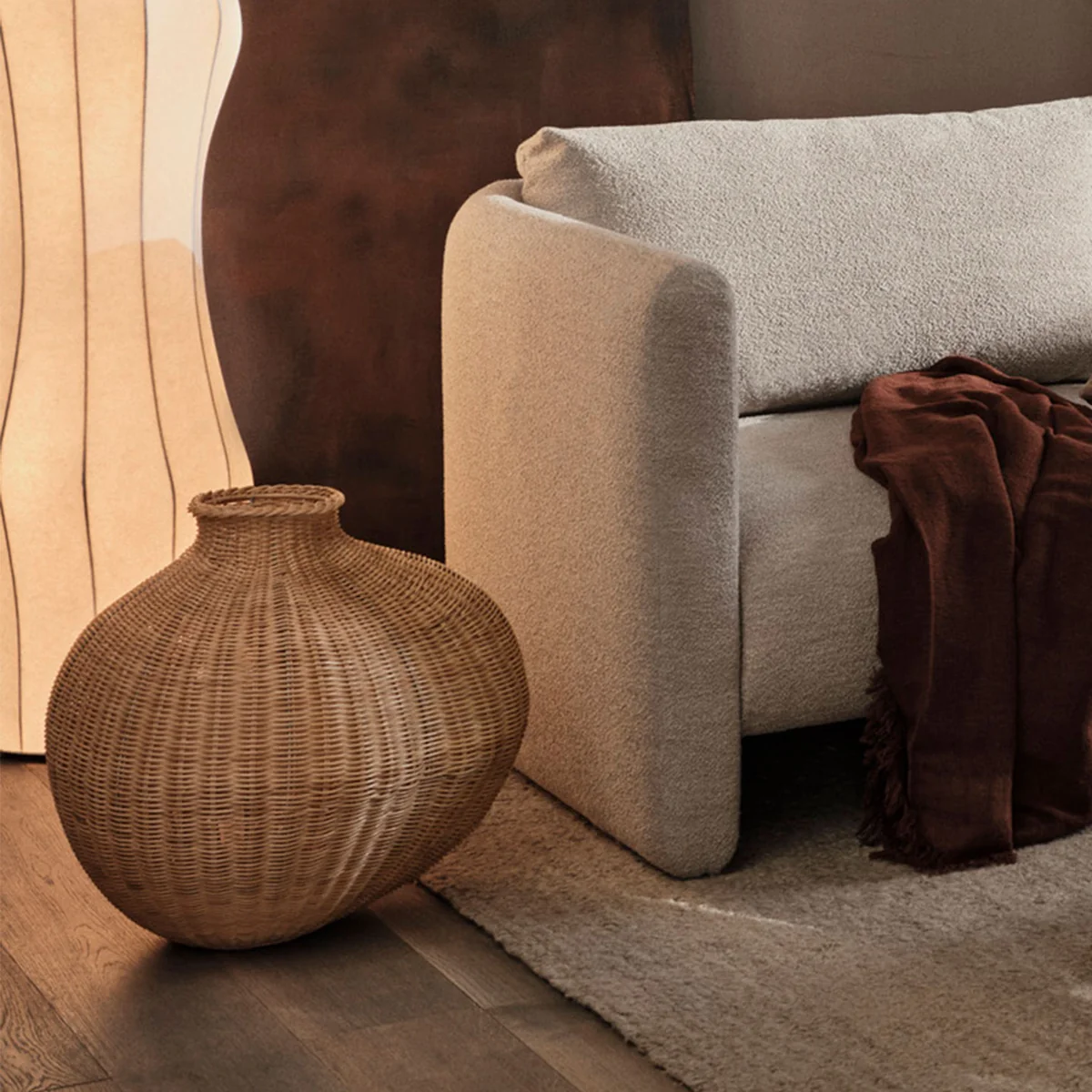 Ferm Living - Bola Braided Bodenvase, H 50 cm, Natur