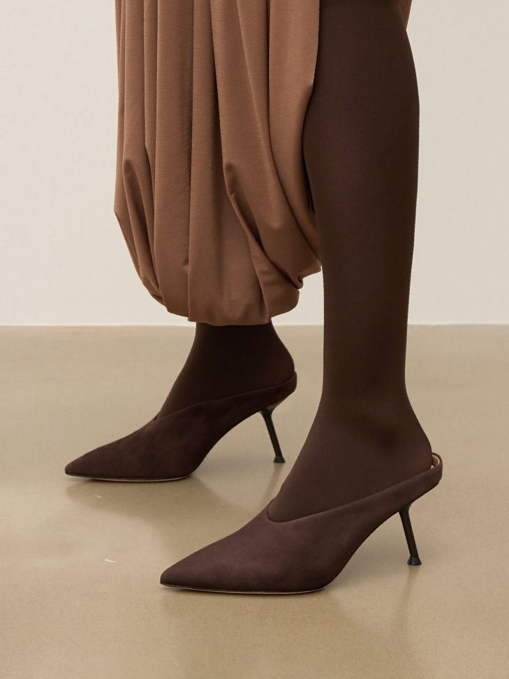 Brown mules on a bent pin