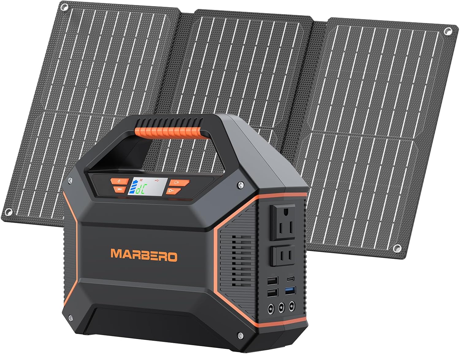 MARBERO 155Wh Solar Generator with 30W Solar Panel Portable Power Station 100W Multi-Output Built-in LED Flashlight & 6.5ft Cable Ultra Lightweight for Camping Emergency Blackout